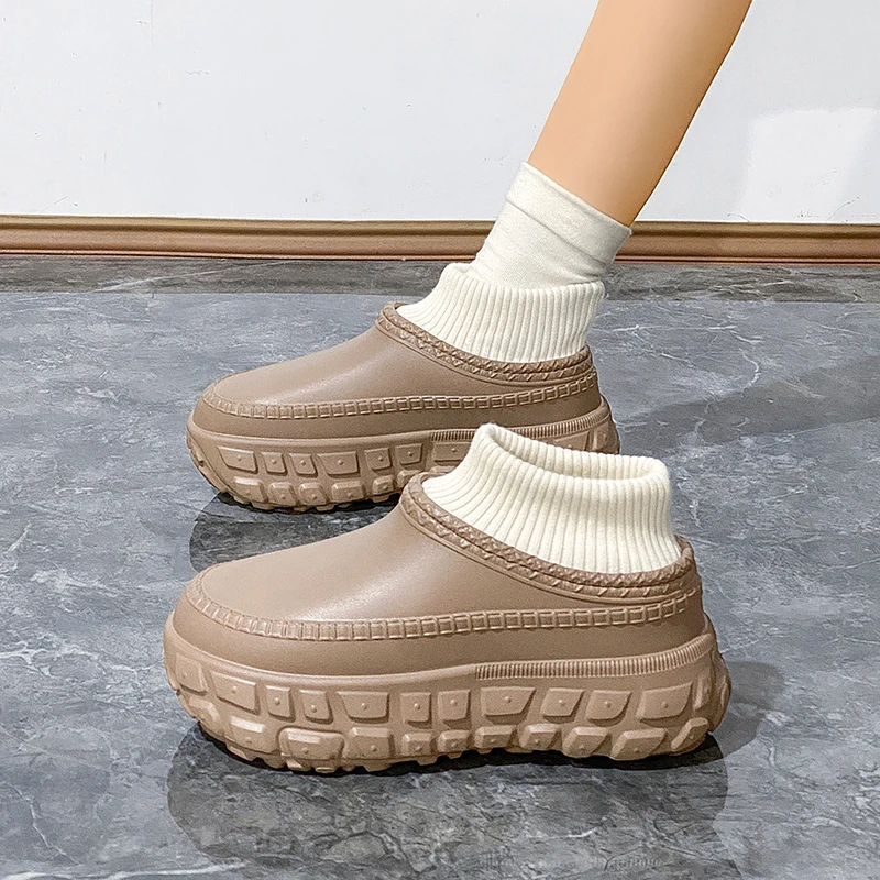 毛毛棉拖鞋女冬季新款包跟防寒轮胎底防滑加绒保暖防水雪地靴情侣