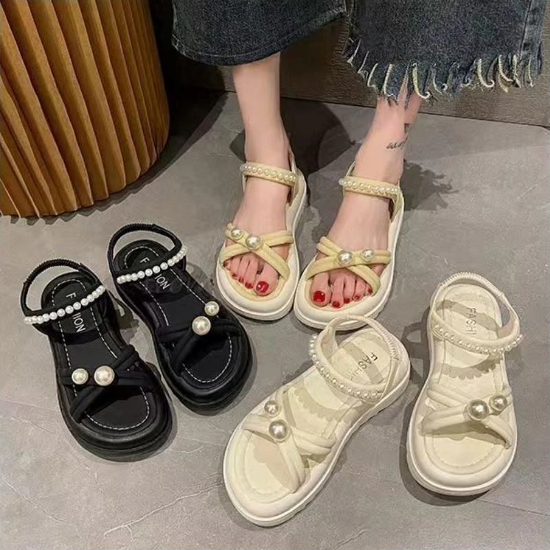 网红厚底罗马凉鞋女2025新款夏季百搭超火仙女风厚底松糕沙滩鞋子