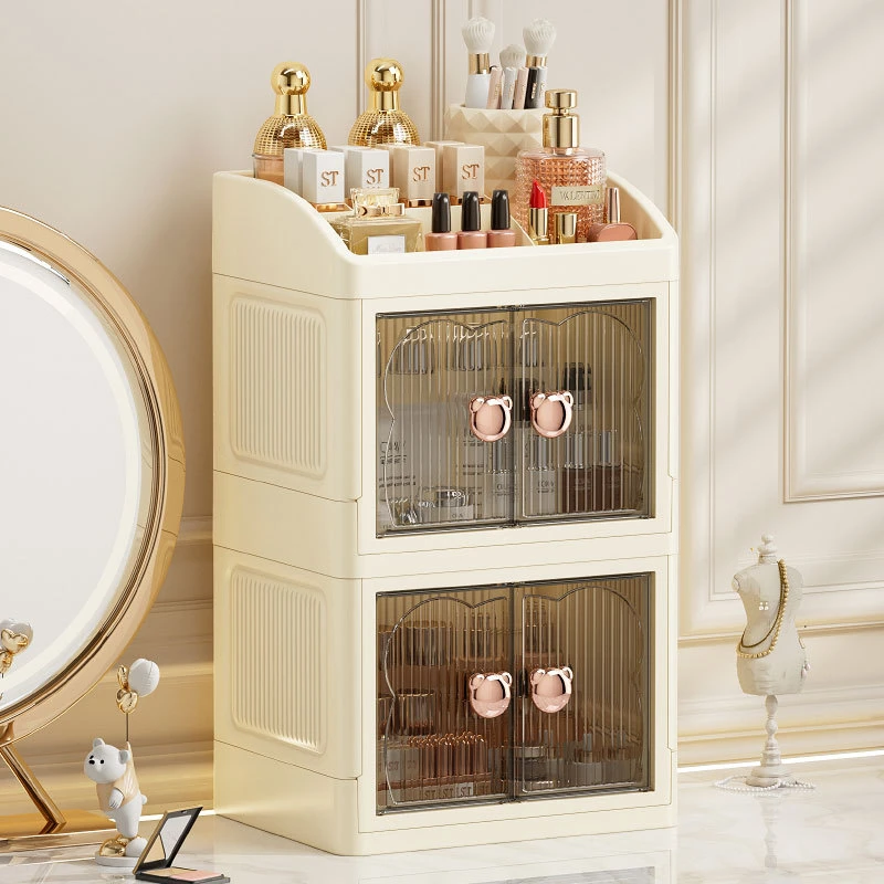 化妆品收纳盒家用轻奢桌面梳妆台护肤品面膜防尘抽屉整理柜置物架