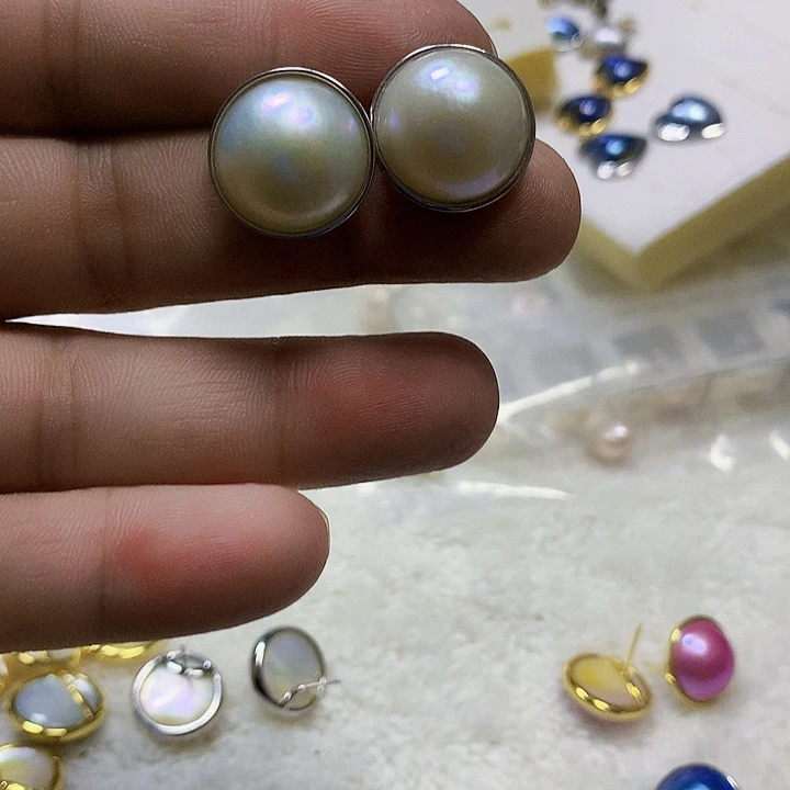 拼合珍珠（马贝珠）银S925镶嵌耳饰