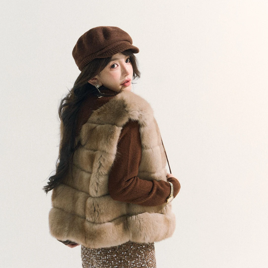 GUIDI GUDI【咖香飘逸】秋冬氛围感气质设计款马甲外套/黄加蓝