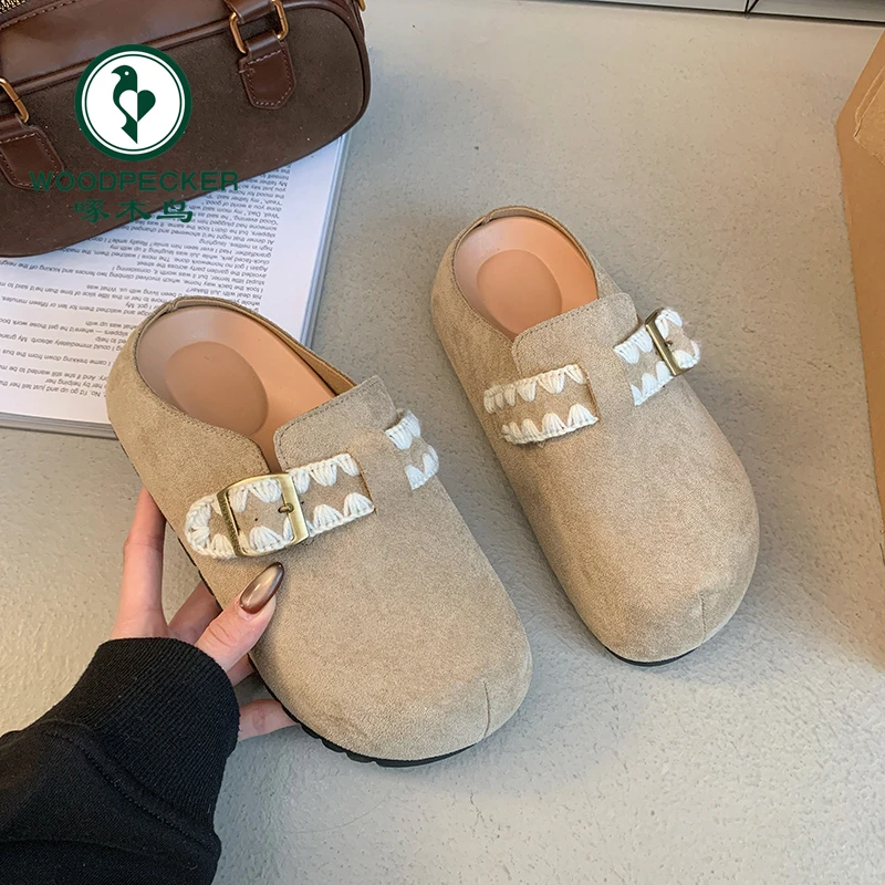 啄木鸟松糕厚底勃肯鞋包头半拖鞋女外穿2025春季新款一脚蹬博肯鞋