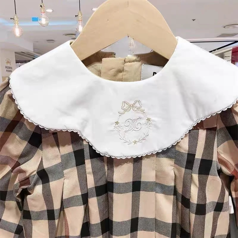 D56 韩版女童格子大领子连衣裙12028