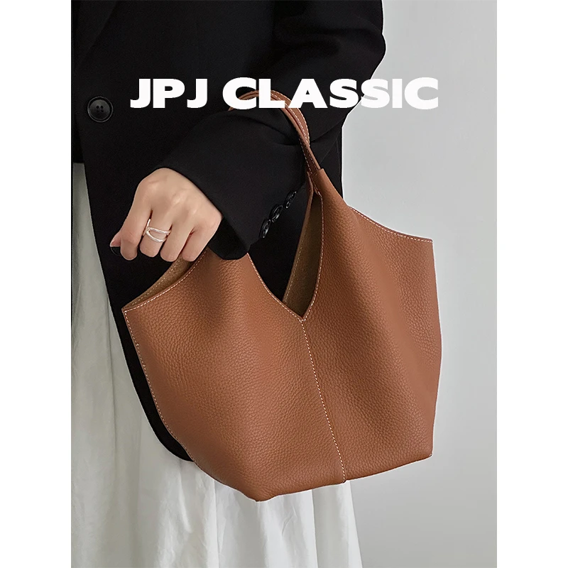 jpj头层牛皮菜篮子手提单肩斜挎托特包百搭软包水桶包通勤1866