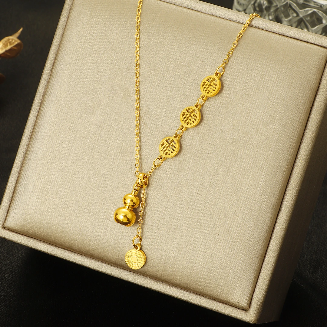 钛钢项链 不掉色【B150】新中式国风葫芦流苏项链经典气质百搭项链