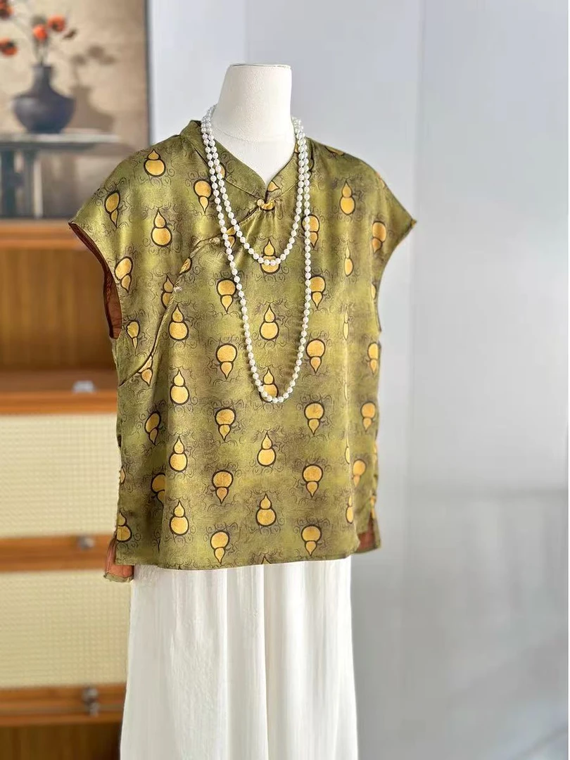 292【八宝葫芦】薄款新中式斜襟立领极简风衬衫夏季百搭提花上衣