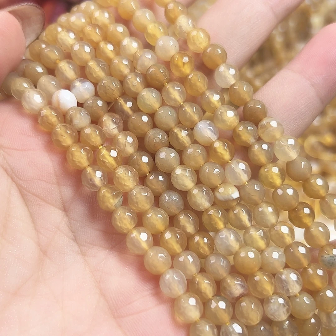 玛瑙/玉髓合金珠宝半成品A03. 天然香槟切面玛瑙3条6mm