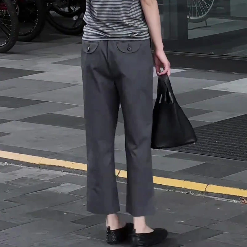 灰色垂感高腰气质休闲裤女2025夏季新款流行舒适速干直筒裤