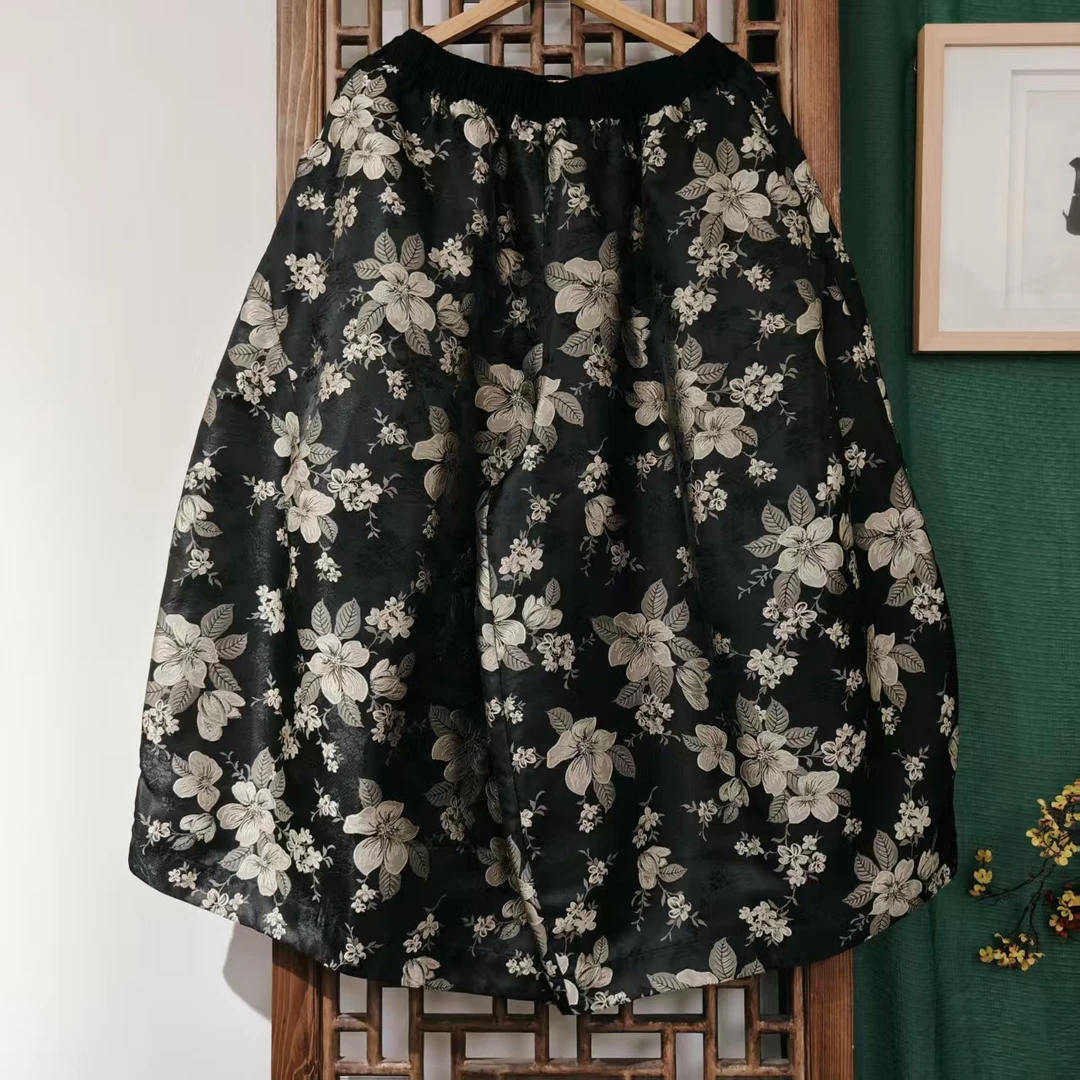 凤徕兮私人定制黑底金花全松紧阔腿裤(LK040-31)LK040-55