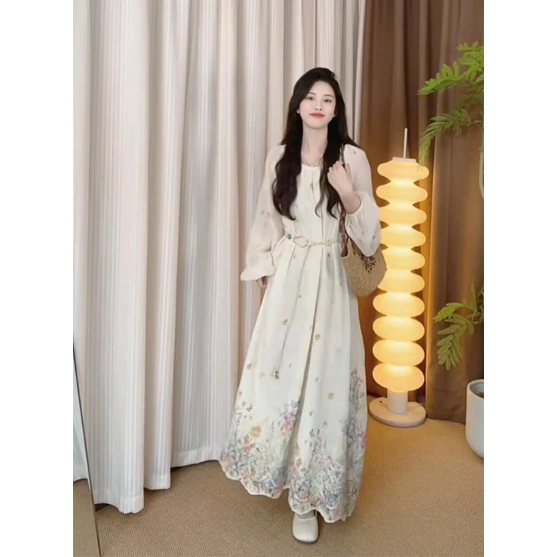 【防晒透气】法式复古茶歇刺绣防晒连衣裙2025春夏季新款宽松显瘦超