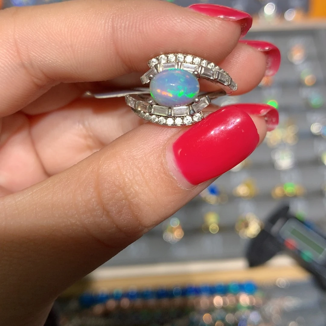 银S925镶嵌欧泊欧泊戒指l