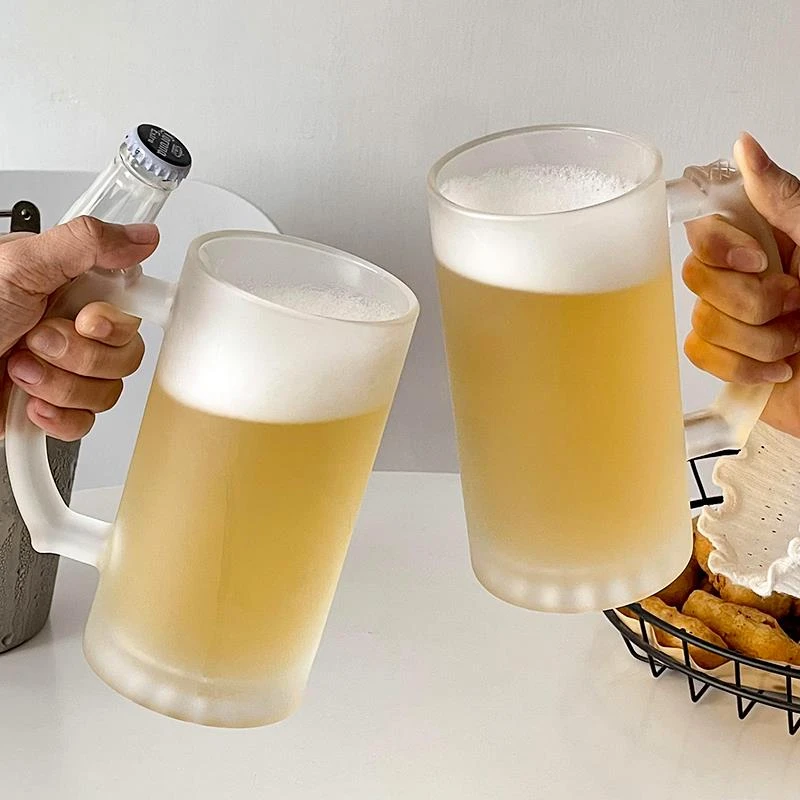 ins风大容量磨砂加厚啤酒杯精酿酒杯带把扎啤杯夏日冷饮水果茶杯