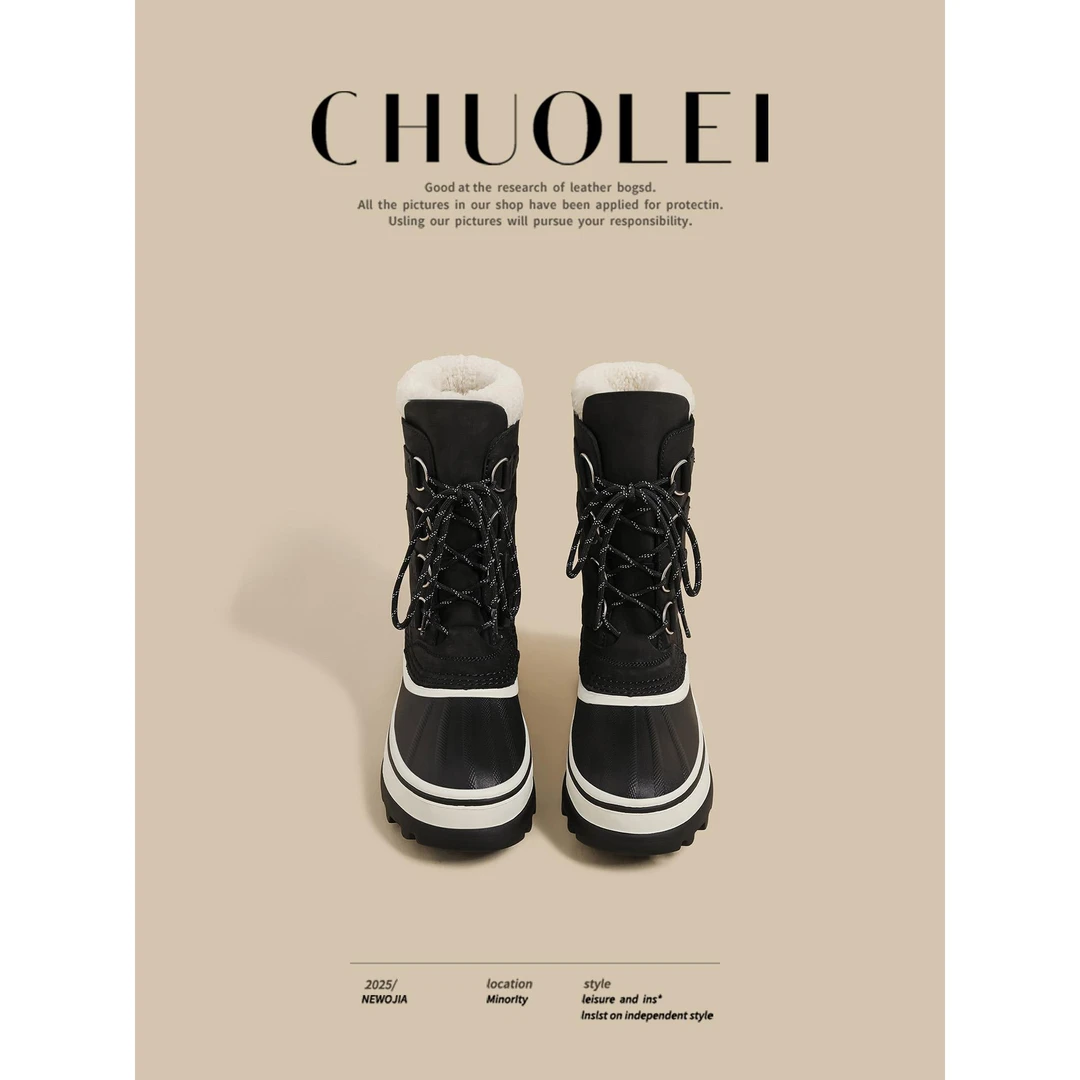 【DR专柜正品】2025冬季新款厚底防滑高帮加厚雪地靴女黑色加绒保暖