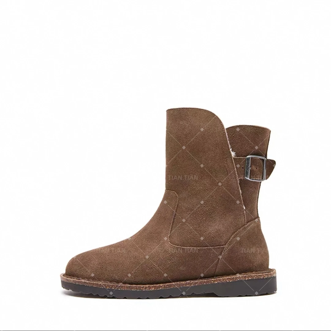 ‘温暖包裹现..货【勃肯底】牛皮绒+羊皮毛一体【跟高：4CM】短靴雪地靴