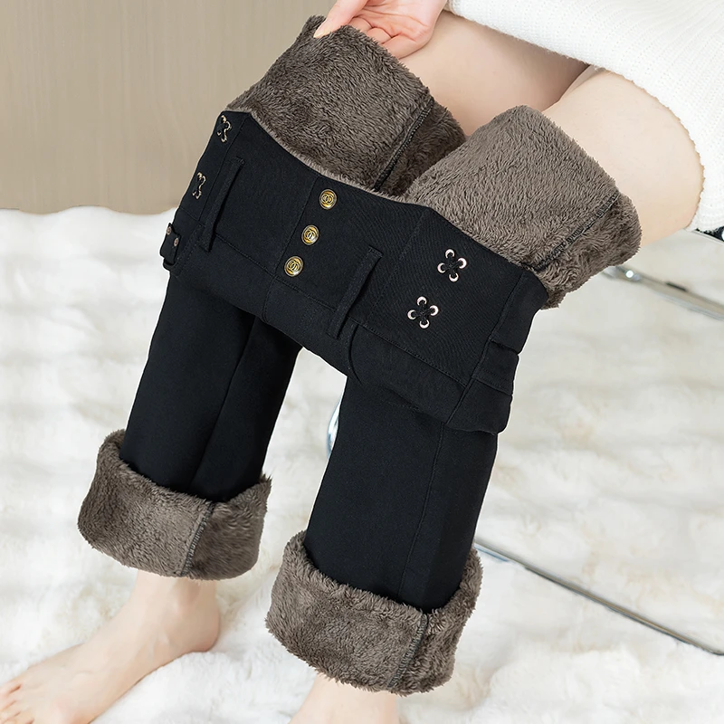 微喇叭裤子女高腰显瘦百搭弹力遮肉保暖黑色小黑裤冬季加绒加厚