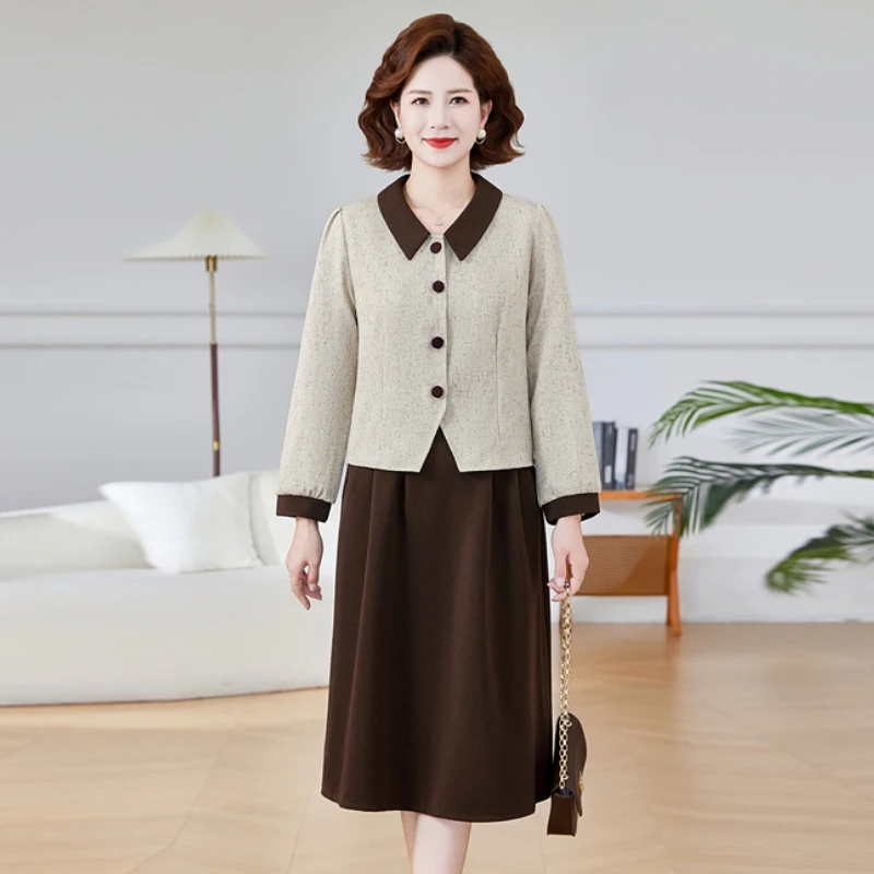 中年妈妈春装套装2025新款中老年女春秋洋气减龄休闲上衣两件套