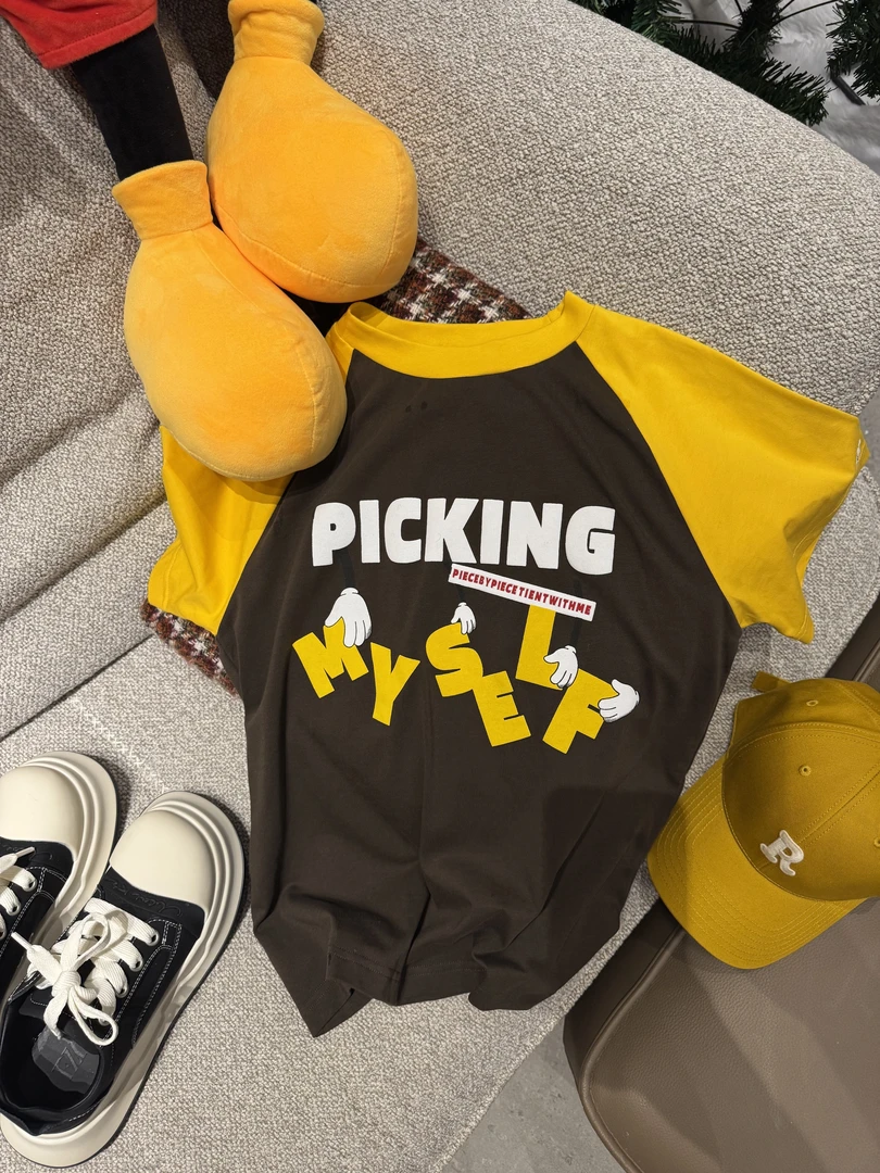 k6506 CC推荐 拼色圆领字母印花百搭T恤短袖