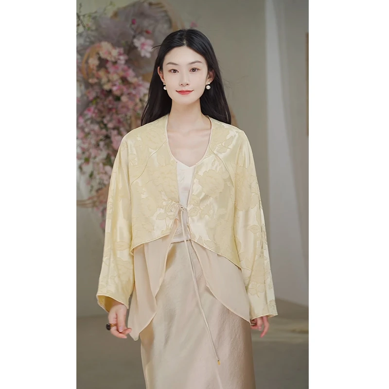 泊风ozen【春华】设计师改良汉服飘纱拼接外套中式短上衣开衫