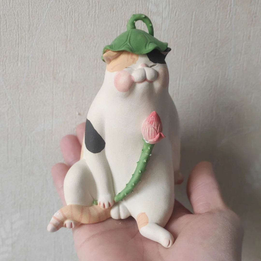 纯手工绘画创意可爱三花猫动物猫咪立体陶瓷工艺品公仔小猫治愈系
