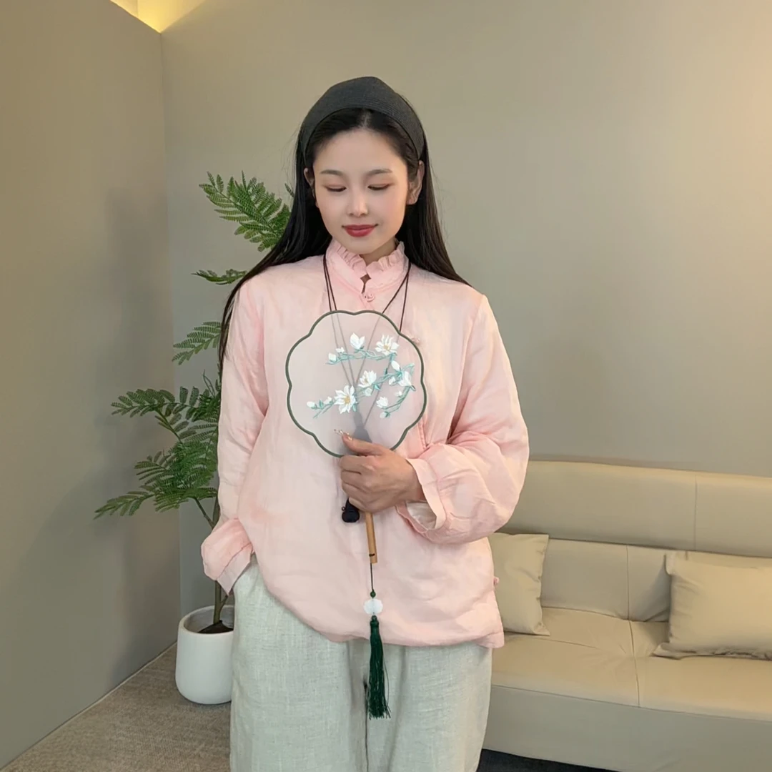 【迎春白雪】原创设计新中式苎麻盘扣保暖打底内搭9022