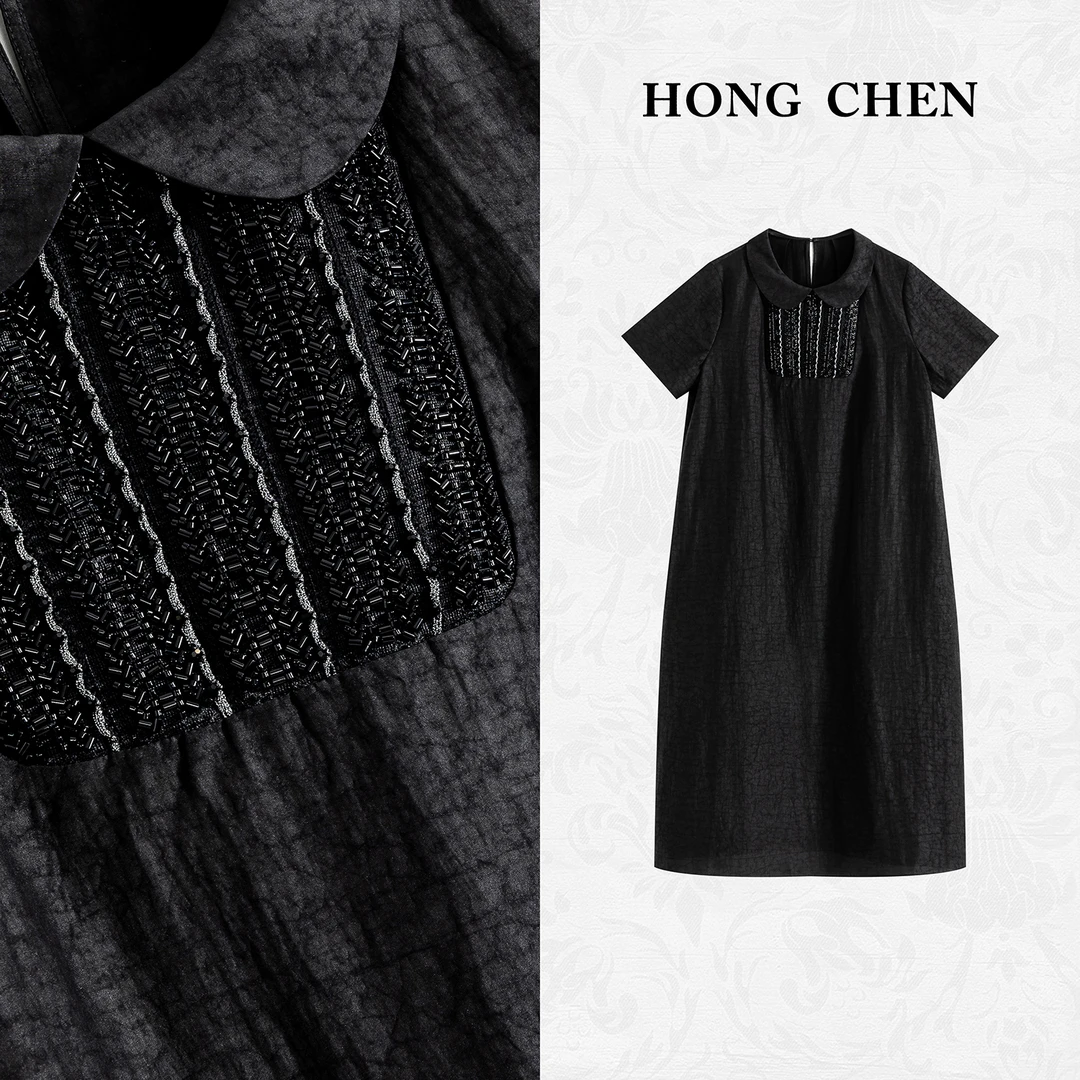 【虹辰·老料香云纱】高端气质桑蚕丝高级优雅显瘦时尚连衣裙-HC1521