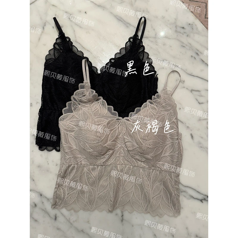熙贝薇2 2025春季新款薄款蕾丝吊带裹胸一体杯细肩带美背 G7120