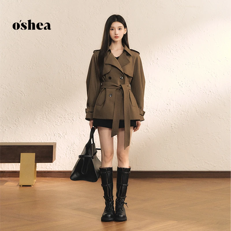 oshea【官方专享】韩系巨好看短风衣女小个子2025秋冬老钱风外套