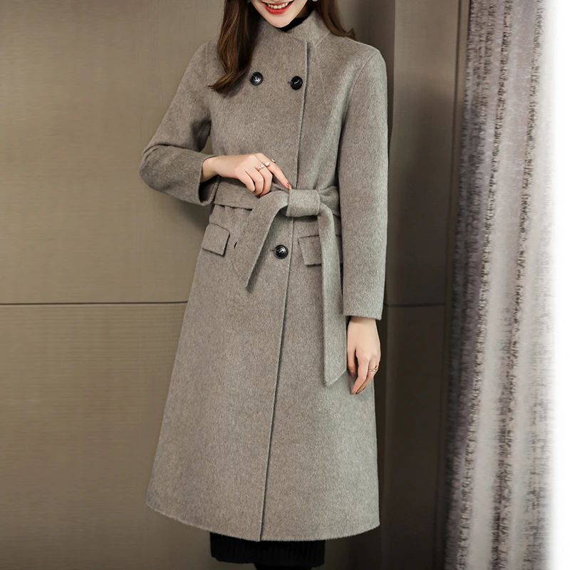 赫本风双面绒大衣女中长款秋冬新款秋装羊毛呢子外套小个子零羊绒