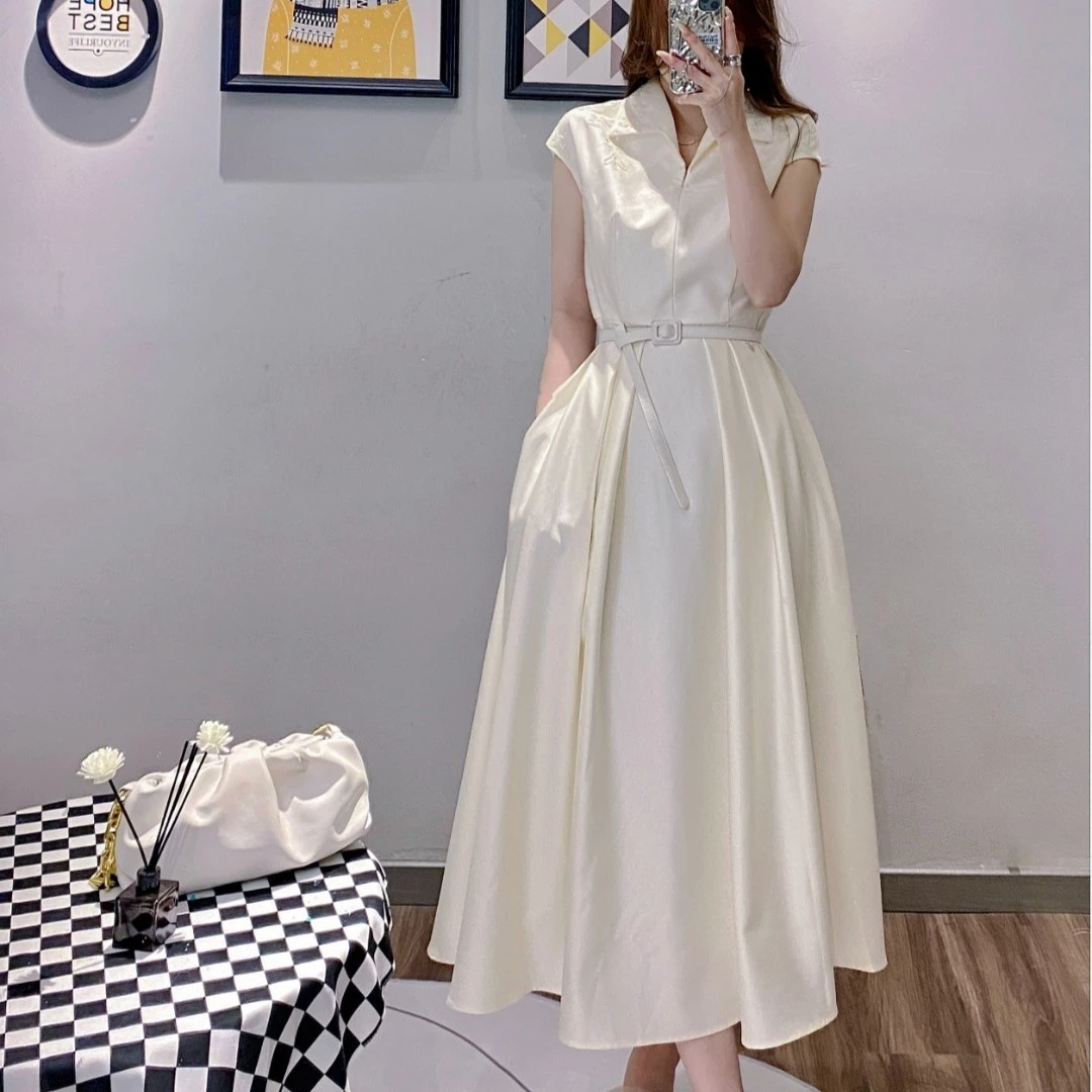 2024新款春夏绳绣高级百搭气质白色连衣裙NL037