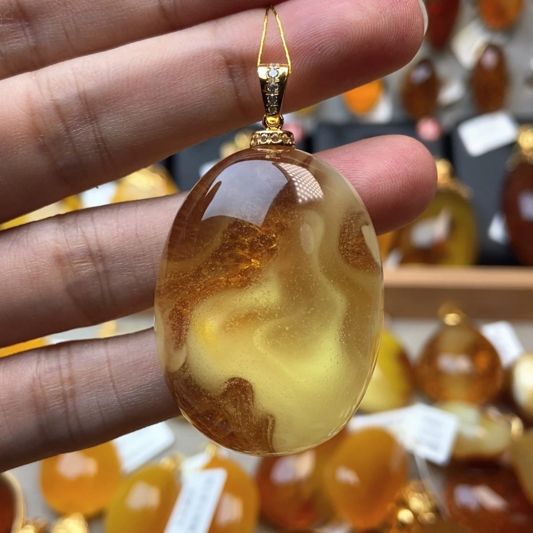 花***鼠琥珀银S925镀金镶嵌颈饰