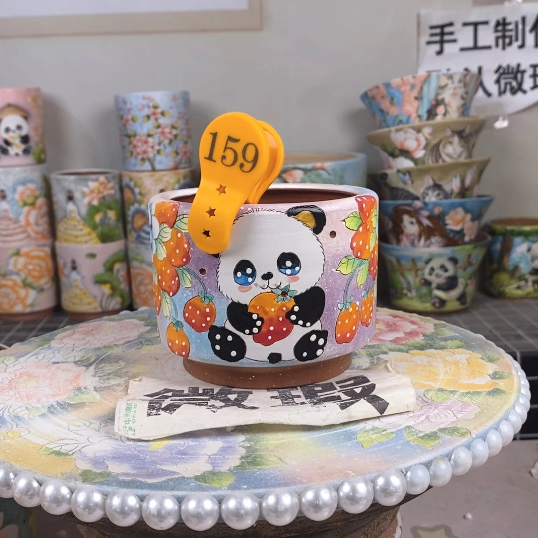紫砂花盆红陶手绘花盆