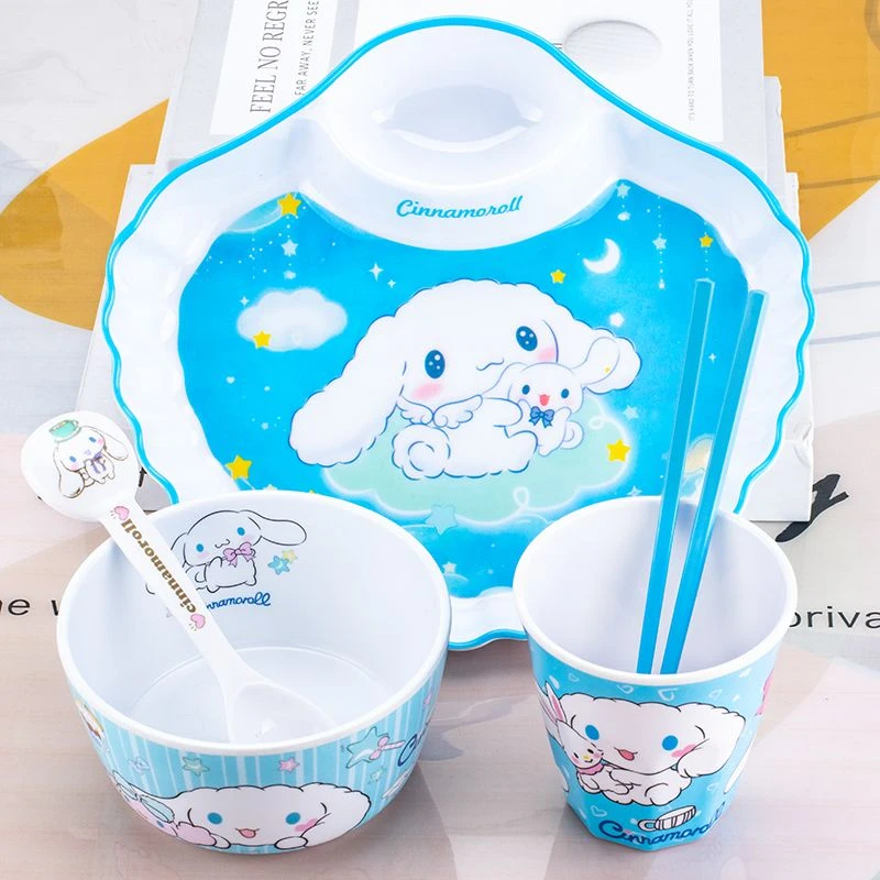 儿童餐具卡通大耳狗分格餐盘饺子盘宝宝吃饭碗防滑带手把家用水杯