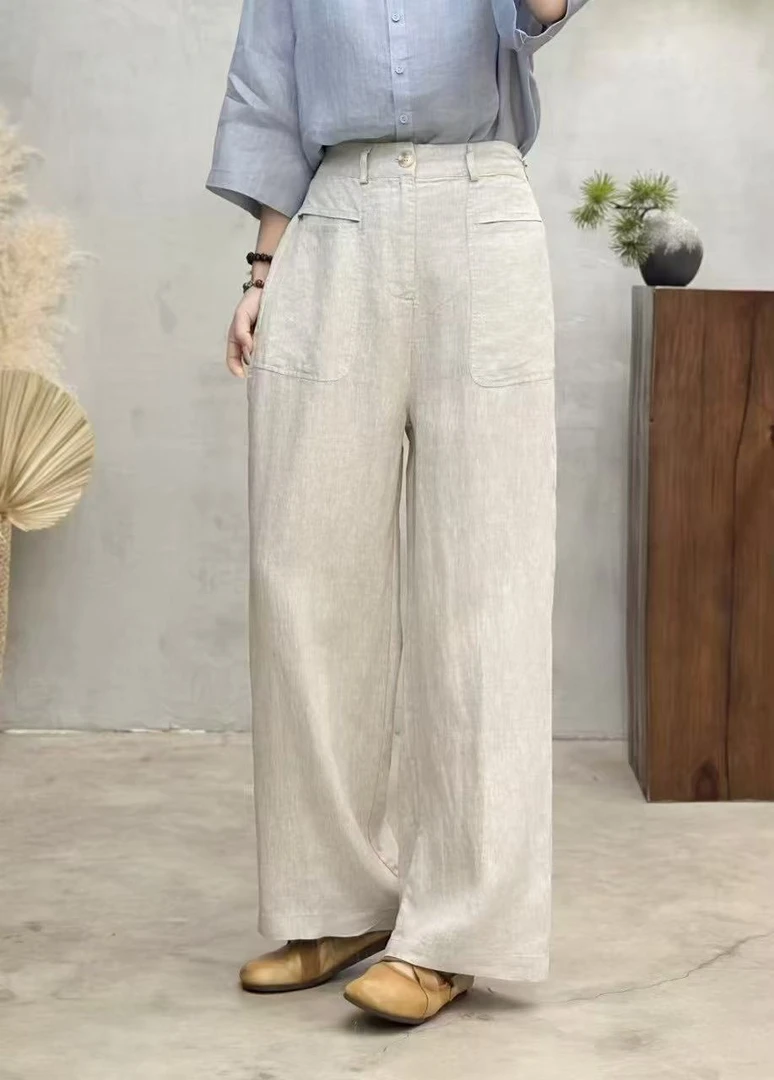 【100亚麻】夏季松弛感休闲亚麻直筒裤女高腰显瘦长裤纯色