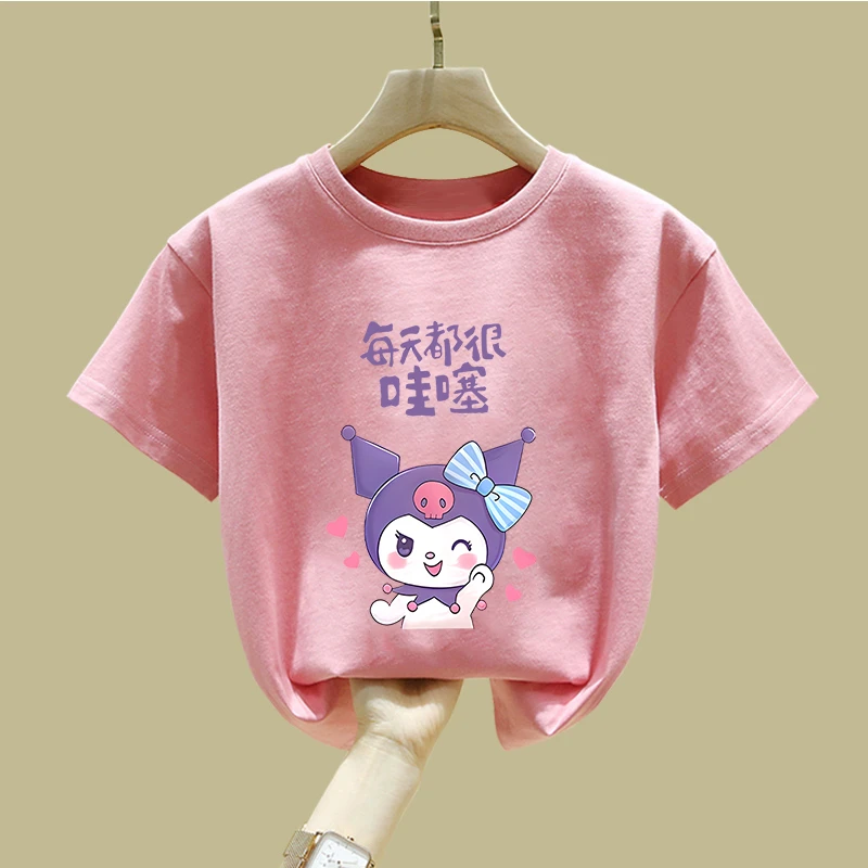 2025新款女童纯棉短袖T恤夏库洛米洋气可爱百搭中小童韩版半袖