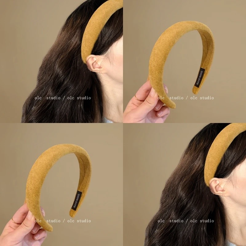 麂皮姜色！复古丝绒宽边发带！高头骨海绵发带麂复古黑白弹力发带