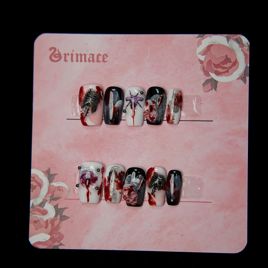 【指纹】怪相录纯手工穿戴美甲原创设计黑红经典组合