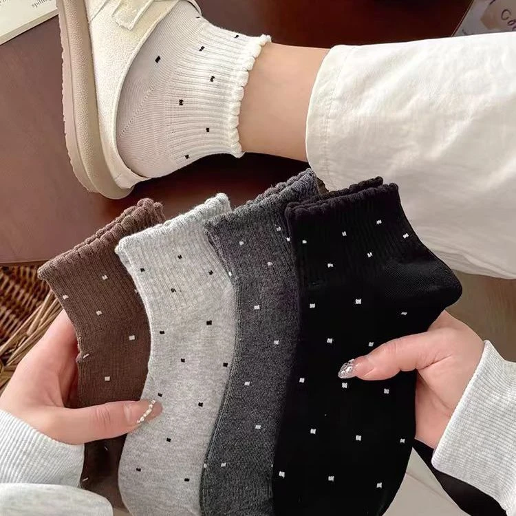 新疆直邮花边袜子女短袜春夏季潮日系风波点蝴蝶结薄款透气船袜学