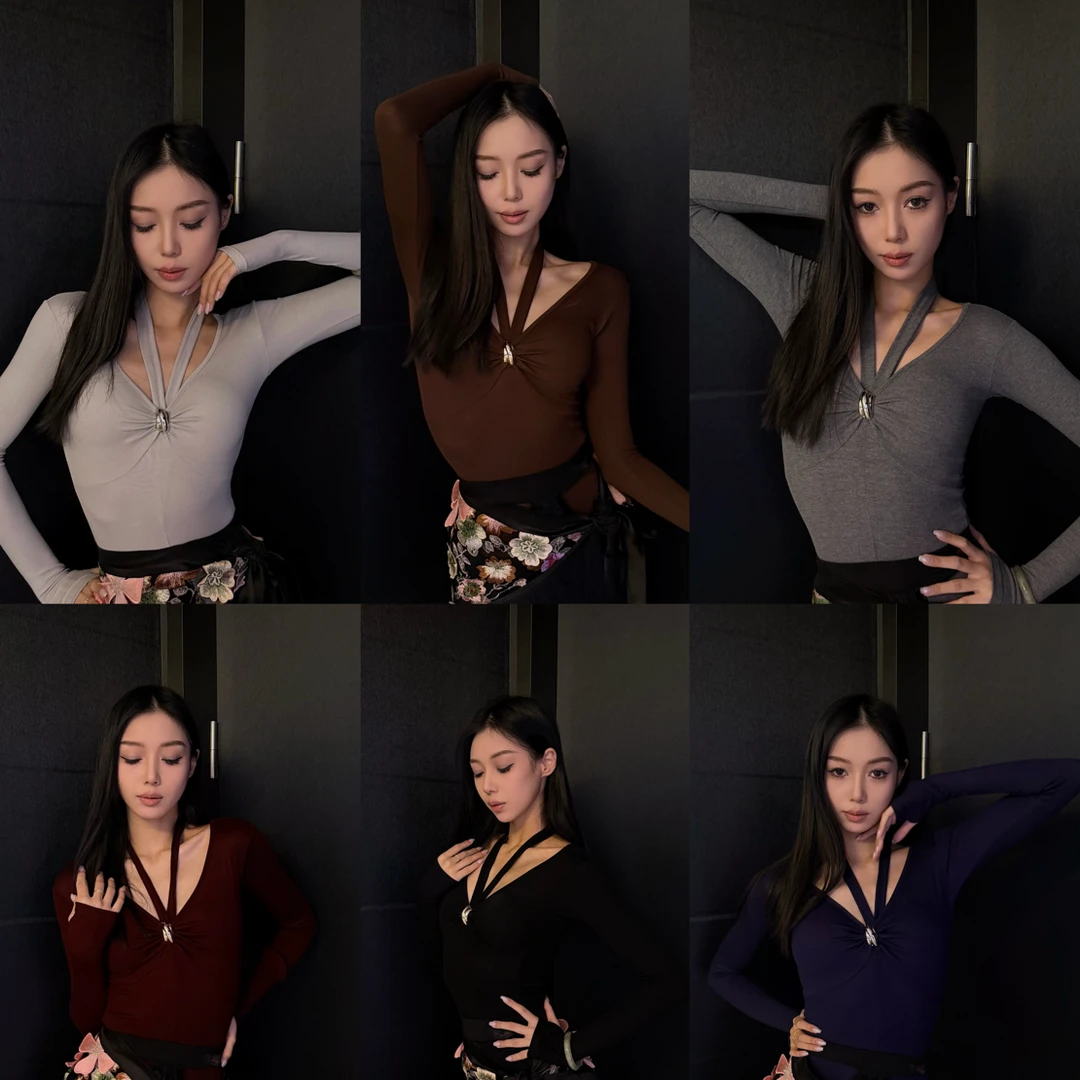 LOYAL舞服 长袖法式修身V领 气质国标舞服