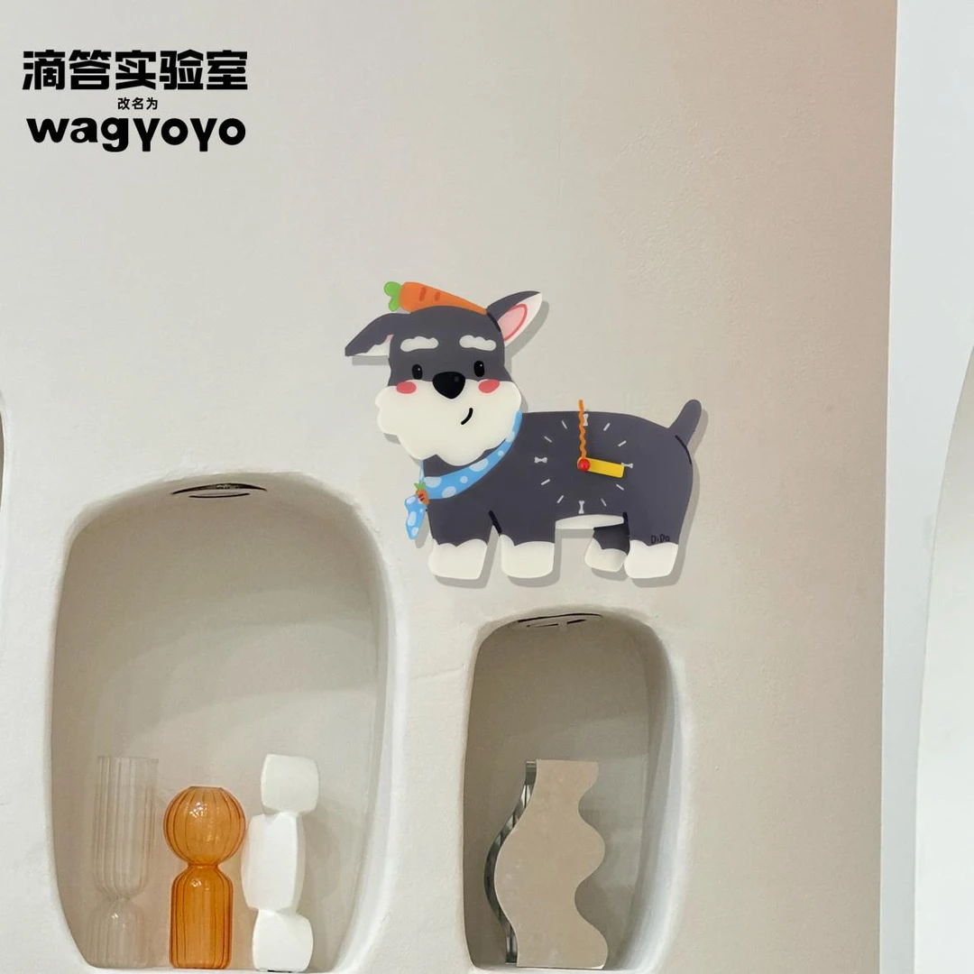 雪纳瑞挂钟时钟钟表装饰艺术软装创意可爱小狗挂钟静音