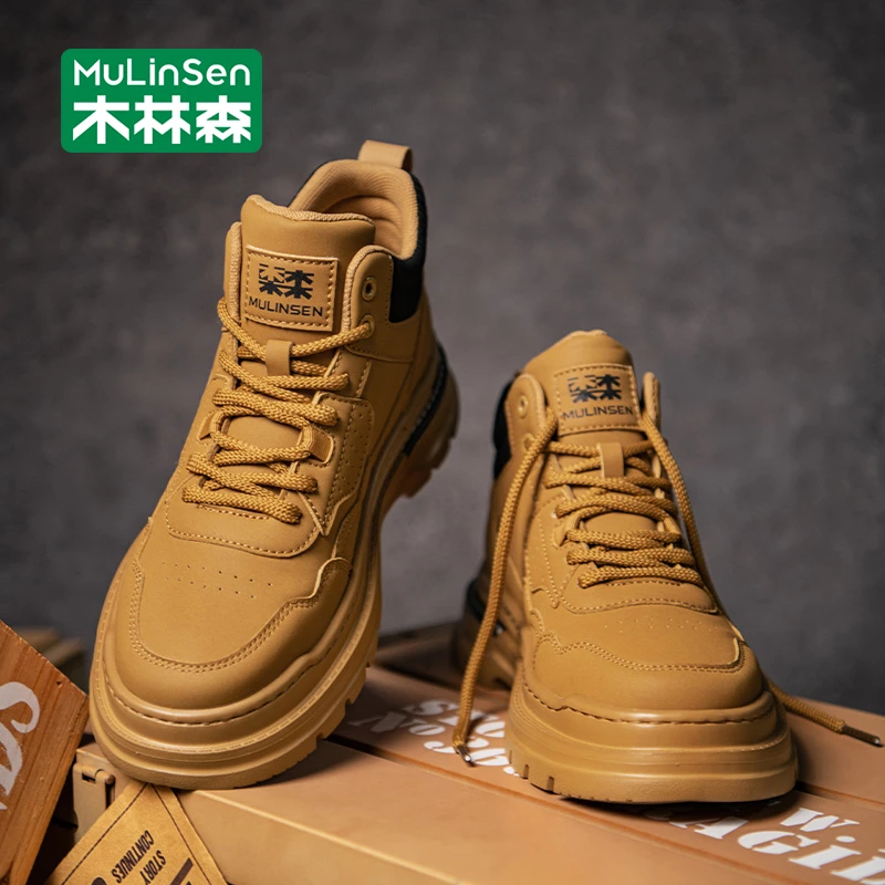木林森马丁靴男春季户外休闲中高帮男工装靴沙漠作战登山短靴秋冬