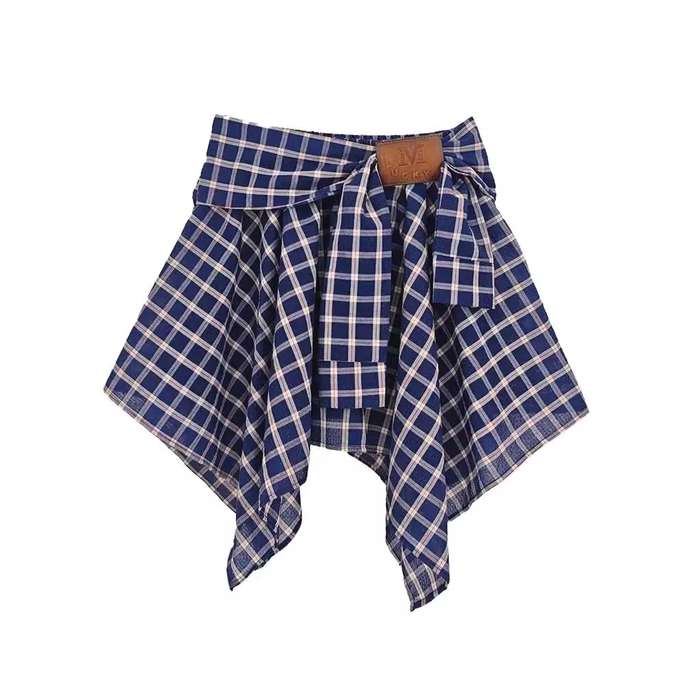 【清货】格子半身裙设计高腰显瘦复古百搭短裙蓝纹夏季格纹