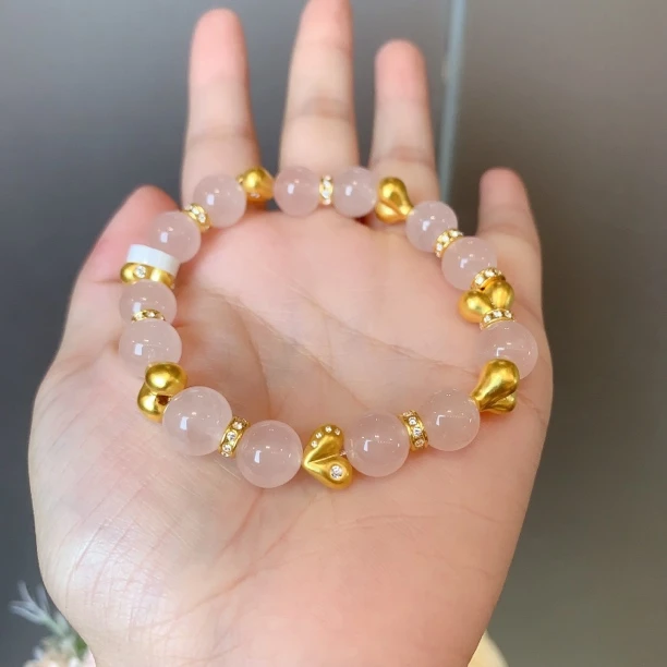 黄金小屁桃点钻跑环粉色晶轻奢精致足金手串提溜礼物送女友闺蜜