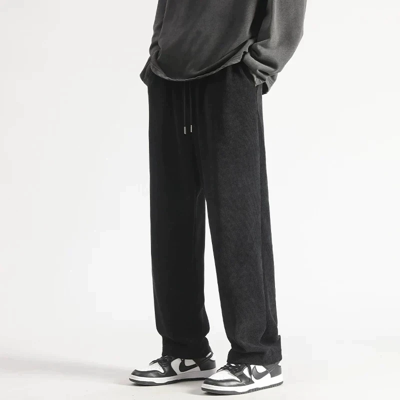 秋冬加绒加厚男士休闲裤直筒长裤子高腰百搭宽松高弹力外穿阔腿裤