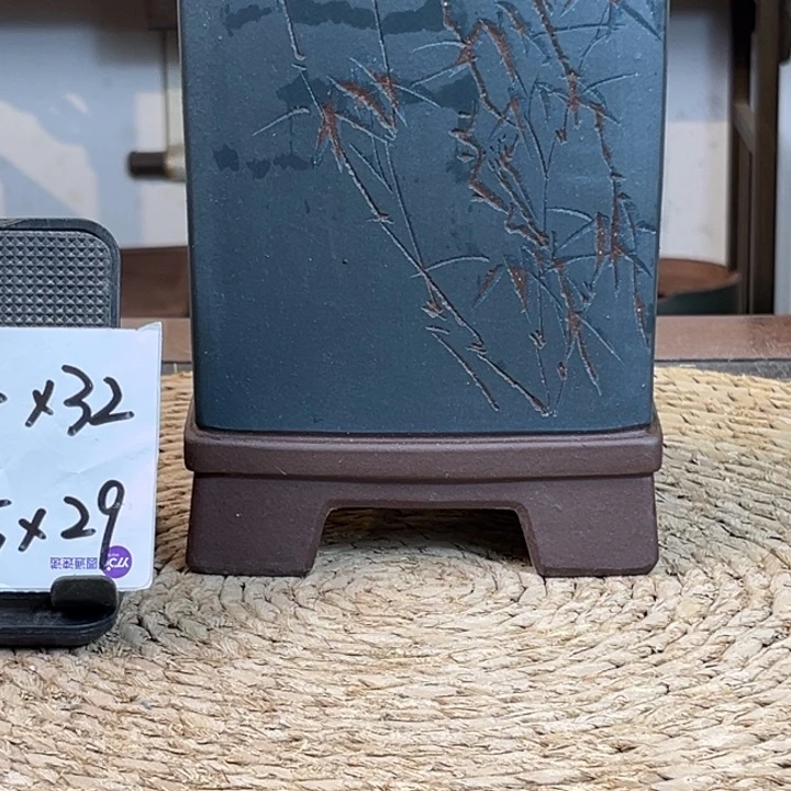 荣***东紫砂花盆微瑕精品墨蓝签筒1318