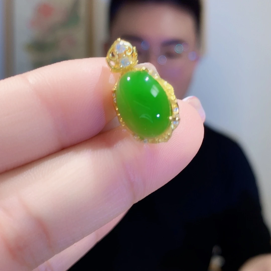 和田玉（碧玉）颈饰银S925镀金镶嵌