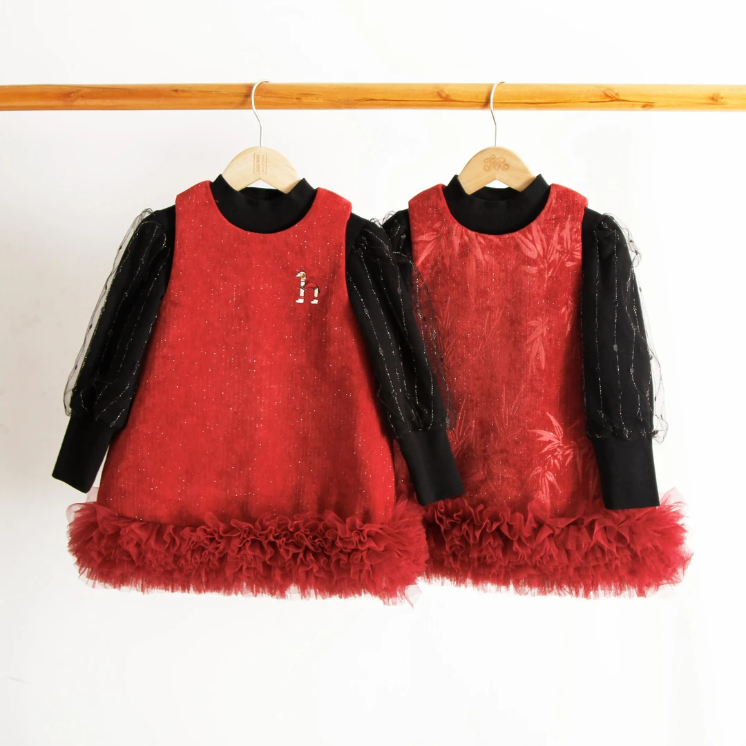 儿童年款夹棉加厚马甲裙中长款拜年服2025年服女童洋气网纱背心裙