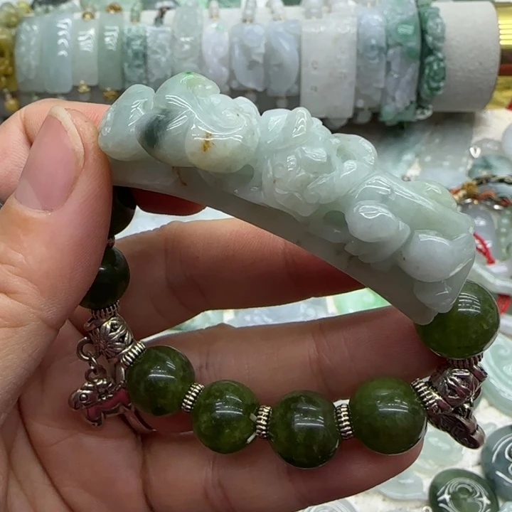 翡翠未镶嵌手链貔貅手排