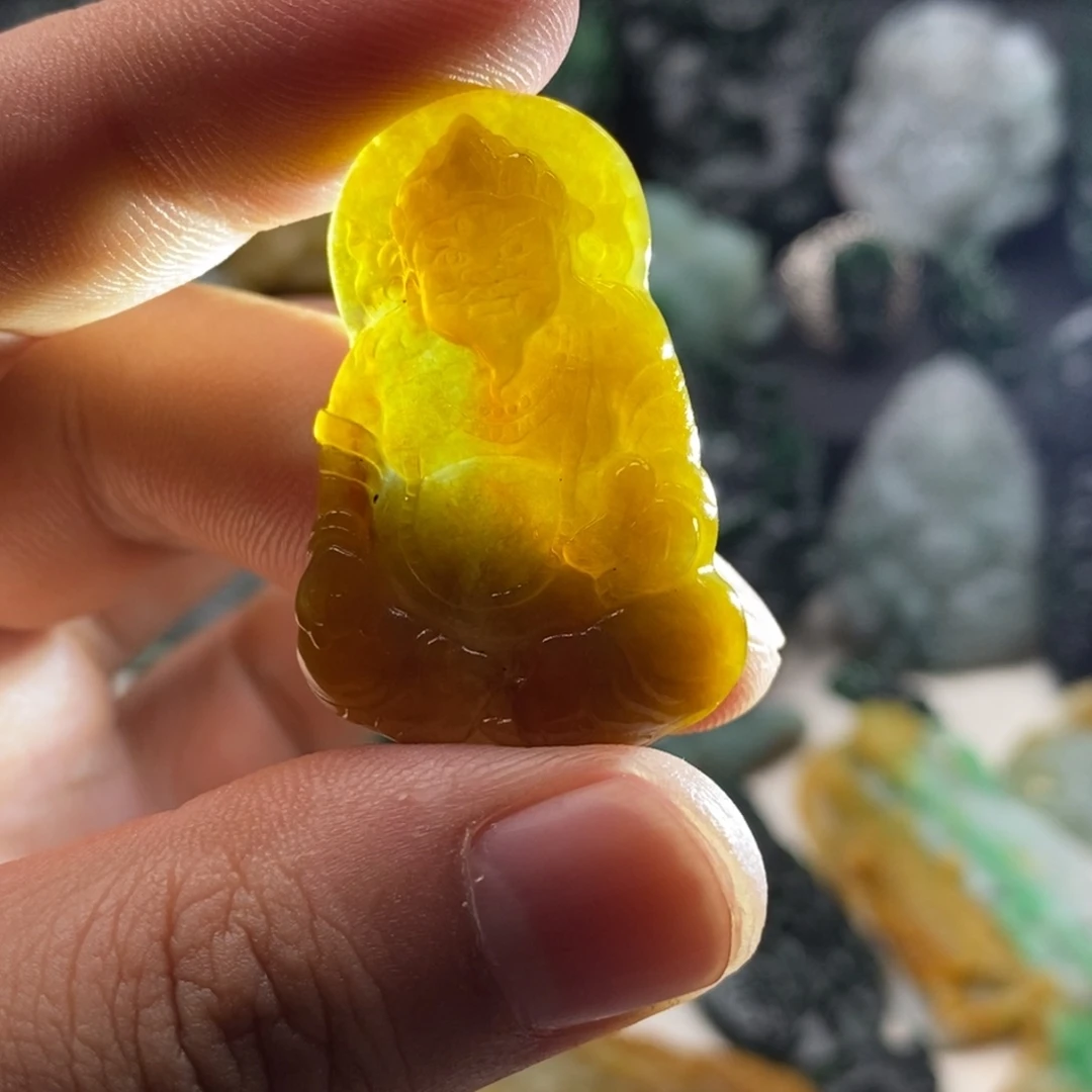 定制翡翠未镶嵌天然翡翠A货黄财神