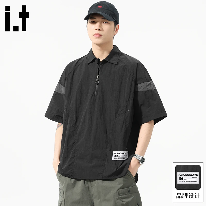 it :CHOCOOLATE冰丝速干短袖POLO衫夏季美式复古宽松透气打底衫男
