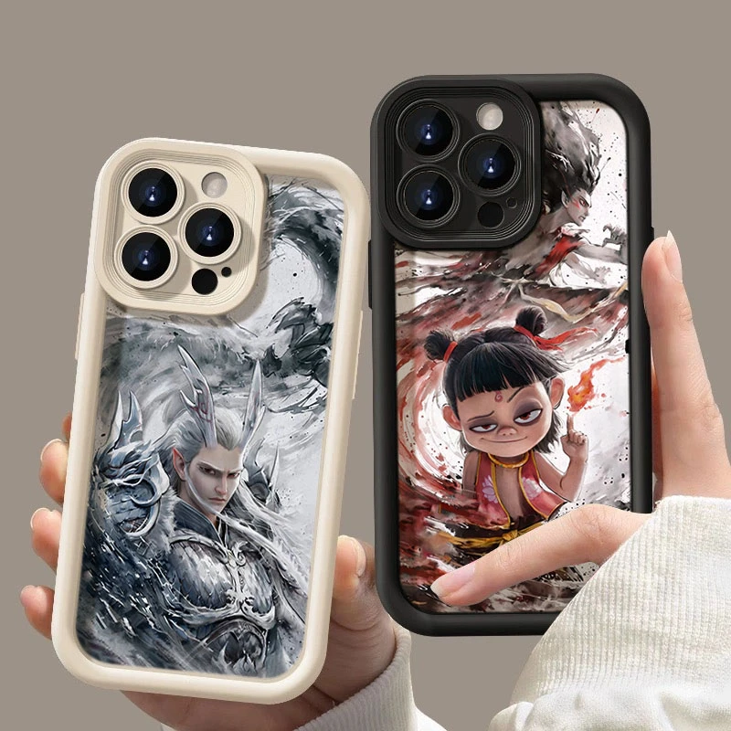 水墨风哪吒适用iphone16苹果手机壳15promax金刚砂14131211防摔